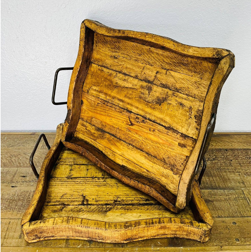 Square Wood Tray, Natural Rustic